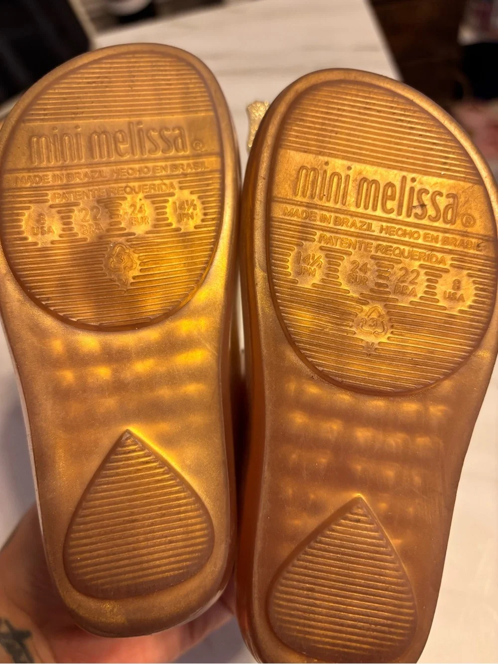 Mini Melissa Girls Size 8 Gold Butterfly Mary Jane Jelly Shoes
